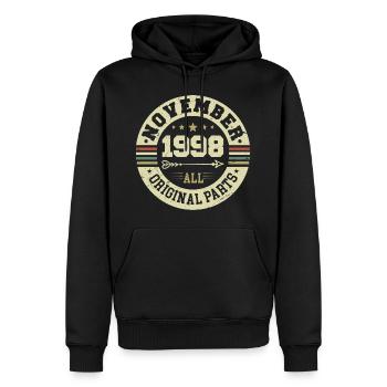 Millésime Novembre 1998 - Anniversaire Novembre 1998 - Sweat à capuche Premium bio Homme - noir - Devant - Nico (187cm)