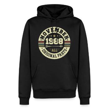 Millésime Novembre 1988 - Anniversaire Novembre 1988 - Sweat à capuche Premium bio Homme - noir - Devant - Nico (187cm)