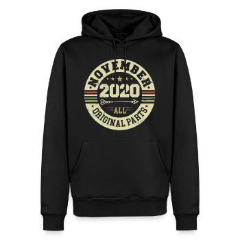 Millésime Novembre 2020 - Anniversaire Novembre 2020 - Sweat à capuche Premium bio Homme - noir - Devant - Nico (187cm)