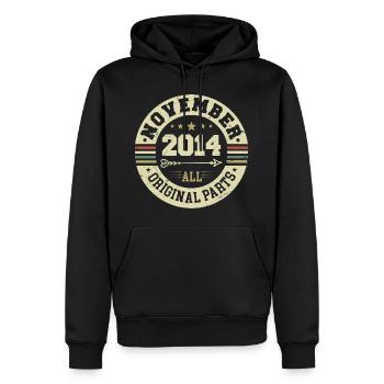Millésime Novembre 2014 - Anniversaire Novembre 2014 - Sweat à capuche Premium bio Homme - noir - Devant - Nico (187cm)