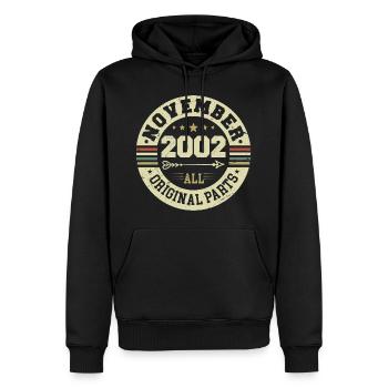 Millésime Novembre 2002 - Anniversaire Novembre 2002 - Sweat à capuche Premium bio Homme - noir - Devant - Nico (187cm)