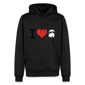 I love Raccoon - Pet Design - Männer Premium Bio Hoodie - Schwarz - Vorne - Nico (187cm)