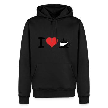 I love Coffee Heartbeat Pulse - Pet Design - Männer Premium Bio Hoodie - Schwarz - Vorne - Nico (187cm)