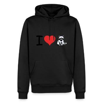 I love Raccoon - Pet Design - Männer Premium Bio Hoodie - Schwarz - Vorne - Nico (187cm)