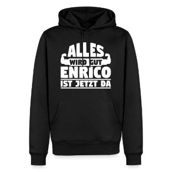 Alles wird gut Enrico ist jetzt da - Männer Premium Bio Hoodie - Schwarz - Vorne - Nico (187cm)