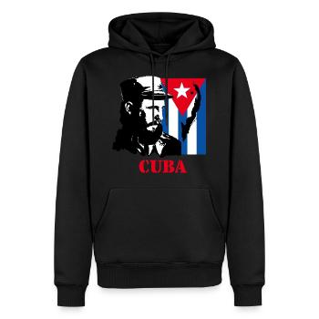 Cuba Fidel Castro - RAHMENLOS Bestseller Geschenk - Männer Premium Bio Hoodie - Schwarz - Vorne - Nico (187cm)