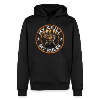 BBQ - MY GRILL MY RULES retro orange mit Grill und - Männer Premium Bio Hoodie - Schwarz - Vorne - Nico (187cm)
