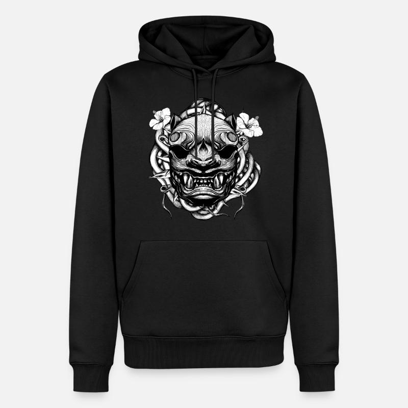 Tiger mit Blumen - Männer Premium Bio Hoodie - Schwarz
