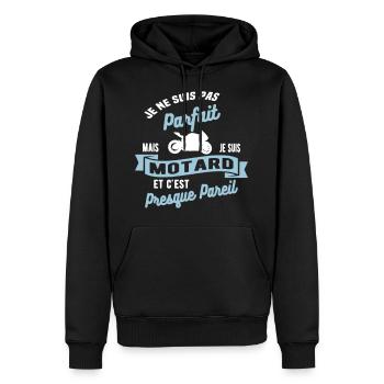 Nicht perfekt, aber Biker - Männer Premium Bio Hoodie - Schwarz - Vorne - Nico (187cm)