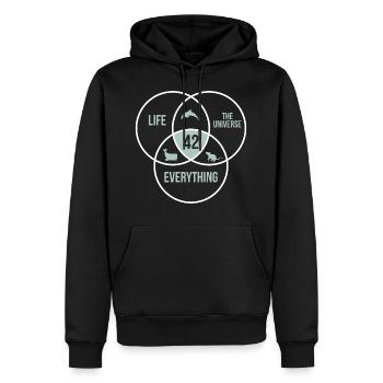 42 Réponse à Toute vie Univers Nombre 42 - Sweat à capuche Premium bio Homme - noir - Devant - Nico (187cm)