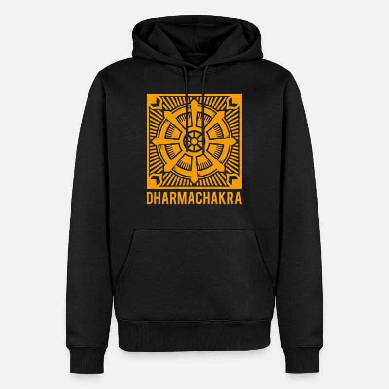 Bouddhisme Dharmachakra Rad Symbole sacré - Sweat à capuche Premium bio Homme - noir