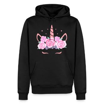 Visage de Licorne - visage de licorne avec couronne de fleurs - Sweat à capuche Premium bio Homme - noir - Devant - Nico (187cm)
