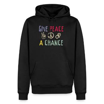 Hippie Gib Frieden eine Chance Spruch Cooles - Männer Premium Bio Hoodie - Schwarz - Vorne - Nico (187cm)