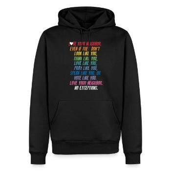 Tolérance - Sweat à capuche Premium bio Homme - noir - Devant - Nico (187cm)