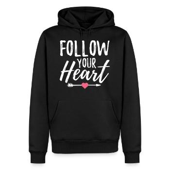 Folge deinem Herzen - Männer Premium Bio Hoodie - Schwarz - Vorne - Nico (187cm)