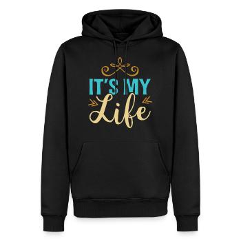 C’est ma vie - Sweat à capuche Premium bio Homme - noir - Devant - Nico (187cm)