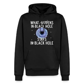Trou noir What happens stays - Sweat à capuche Premium bio Homme - noir - Devant - Nico (187cm)