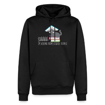 Katze Lesen Nerd verstecken hinterm Buch - Männer Premium Bio Hoodie - Schwarz - Vorne - Nico (187cm)
