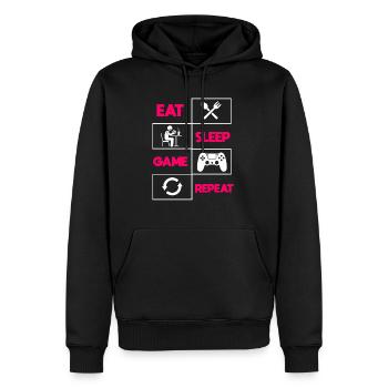 Manger dormir jeu répéter - Sweat à capuche Premium bio Homme - noir - Devant - Nico (187cm)