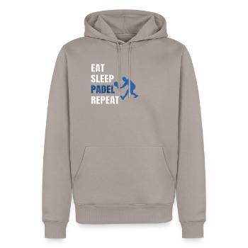 Schlafpadel Essen wiederholen - Männer Premium Bio Hoodie - Taupe - Vorne - Nico (187cm)