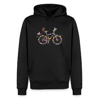 Vélo avec fleurs - Sweat à capuche Premium bio Homme - noir - Devant - Nico (187cm)