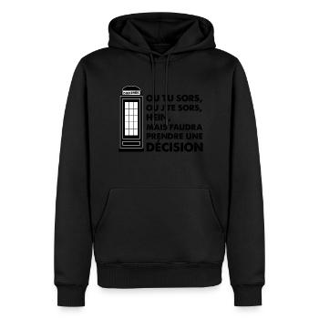 Ou tu sors, ou j'te sors - Dikkenek - Sweat à capuche Premium bio Homme - noir - Devant - Nico (187cm)