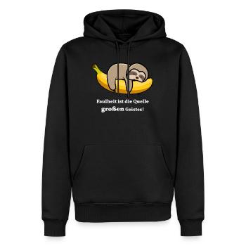 Laziness | Sloth on banana - Men’s Premium Organic Hoodie - black - Front - Nico (187cm)