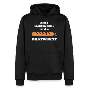 Mein Lieblingstier ist die Bratwurst - Männer Premium Bio Hoodie - Schwarz - Vorne - Nico (187cm)