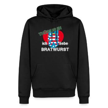 Thüringen - ich liebe Bratwurst - Männer Premium Bio Hoodie - Schwarz - Vorne - Nico (187cm)