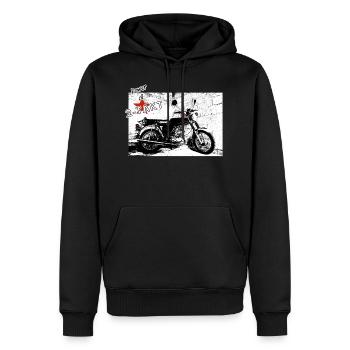 Moped DDR | Power of 2-Takt - Männer Premium Bio Hoodie - Schwarz - Vorne - Nico (187cm)