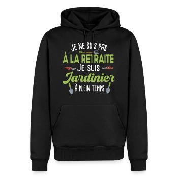 Retraite jardinier. Cadeau retraité papy Jardinage - Sweat à capuche Premium bio Homme - noir - Devant - Nico (187cm)