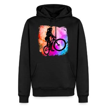 Mountainbikerin Mädchen coole Farben MTB Fahrrad - Männer Premium Bio Hoodie - Schwarz - Vorne - Nico (187cm)