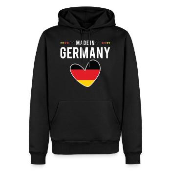 Made in Germany, Deutsche Flagge Herz, Männer Frauen Kinder - Männer Premium Bio Hoodie - Schwarz - Vorne - Nico (187cm)