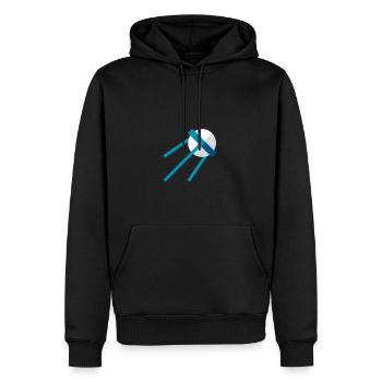 Satellit im All – Blaues Space Icon - Männer Premium Bio Hoodie - Schwarz - Vorne - Nico (187cm)