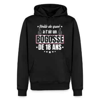 Bogosse de 18 Ans idée Cadeau d'anniversaire 18Ans - Sweat à capuche Premium bio Homme - noir - Devant - Nico (187cm)