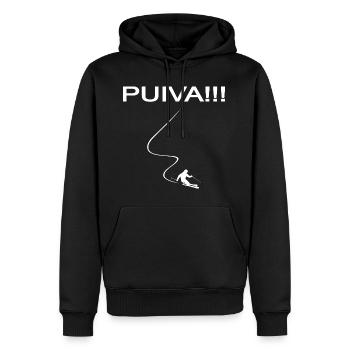 Puiva, Pulverschnee, Skitour, skifahren, Powder - Männer Premium Bio Hoodie - Schwarz - Vorne - Nico (187cm)