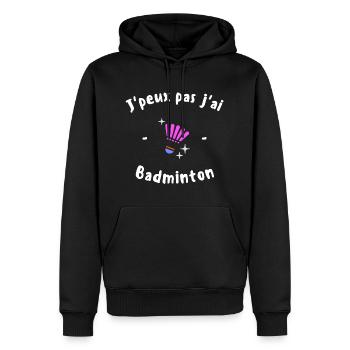 J Peux pas j ai Badminton - Sweat à capuche Premium bio Homme - noir - Devant - Nico (187cm)