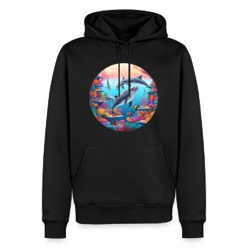 Monde des dauphins sous-marins dans le récif - Sweat à capuche Premium bio Homme - noir - Devant - Nico (187cm)