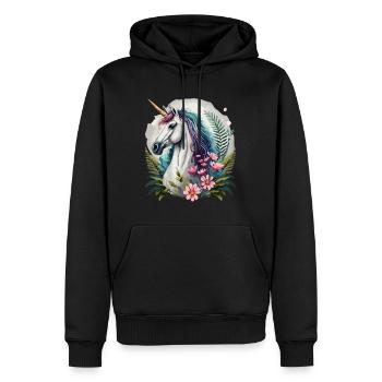 Wunderschönes Einhorn mit Blumen - Männer Premium Bio Hoodie - Schwarz - Vorne - Nico (187cm)