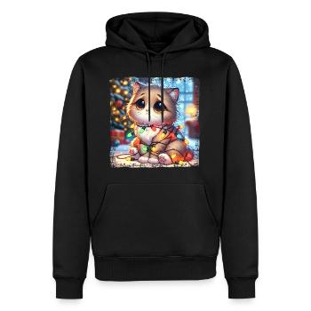 Cute Christmas Cat Clumsy Tangled - Men’s Premium Organic Hoodie - black - Front - Nico (187cm)