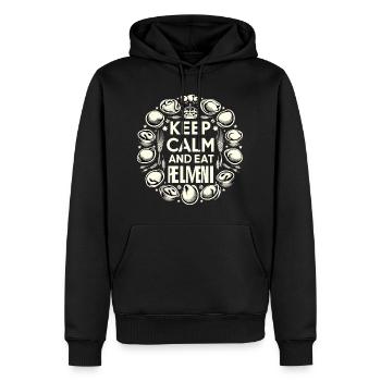 Bleib ruhig und iss Pelmeni Geschenk - Männer Premium Bio Hoodie - Schwarz - Vorne - Nico (187cm)
