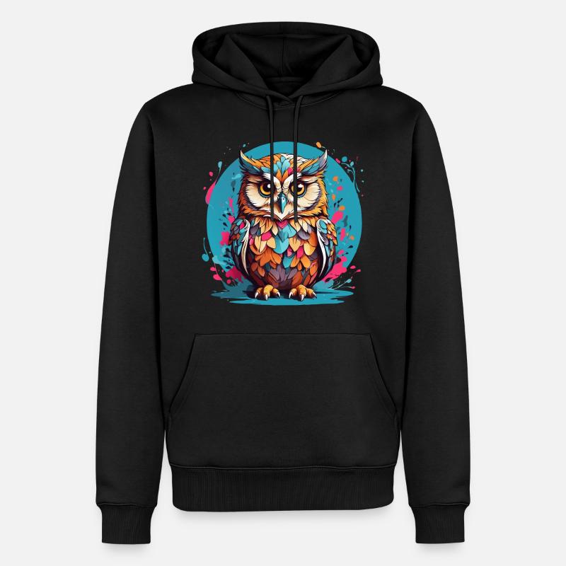 Liebenswerte Eule auf Farbklecksen - Männer Premium Bio Hoodie - Schwarz