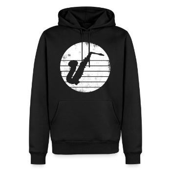 Dessin de saxophone - Sweat à capuche Premium bio Homme - noir - Devant - Nico (187cm)