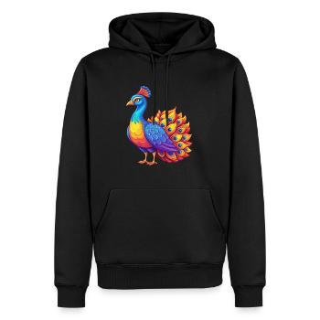 Peacock Colorful Kawaii Cartoon Character Clipart - Men’s Premium Organic Hoodie - black - Front - Nico (187cm)