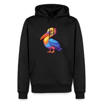 Pélican coloré Kawaii dessin animé Personnage Oiseau - Sweat à capuche Premium bio Homme - noir - Devant - Nico (187cm)