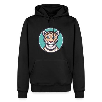 Léopard Kawaii Dessin animé Personnage Animal Visage D’animal - Sweat à capuche Premium bio Homme - noir - Devant - Nico (187cm)