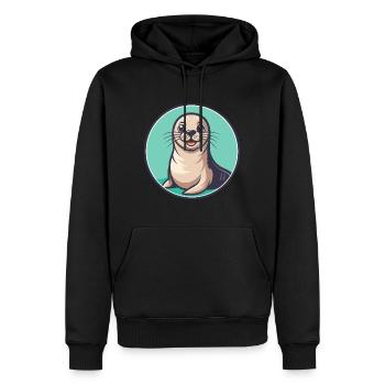 phoque kawaii dessin animé personnage animal visage d’animal de compagnie - Sweat à capuche Premium bio Homme - noir - Devant - Nico (187cm)