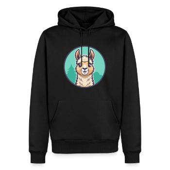 Lama Kawaii Dessin animé Personnage Animal Visage D’animal - Sweat à capuche Premium bio Homme - noir - Devant - Nico (187cm)