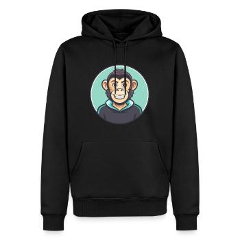 Singe Kawaii Dessin animé Personnage Animal Animal Visage - Sweat à capuche Premium bio Homme - noir - Devant - Nico (187cm)