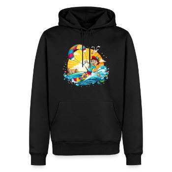 Colorful illustration of a kite surfer - Men’s Premium Organic Hoodie - black - Front - Nico (187cm)